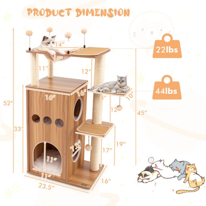 Modern Multi-level Cat Play Center with Deluxe Hammock