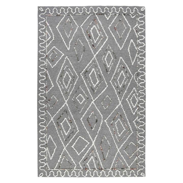 HomeRoots Wool Geometric Hand Hooked Area Rug