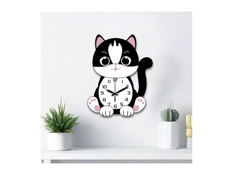 Cat Cartoon Irregular Shape Flat Wall Clock 98 Inch Silent Non Ticking image number 3