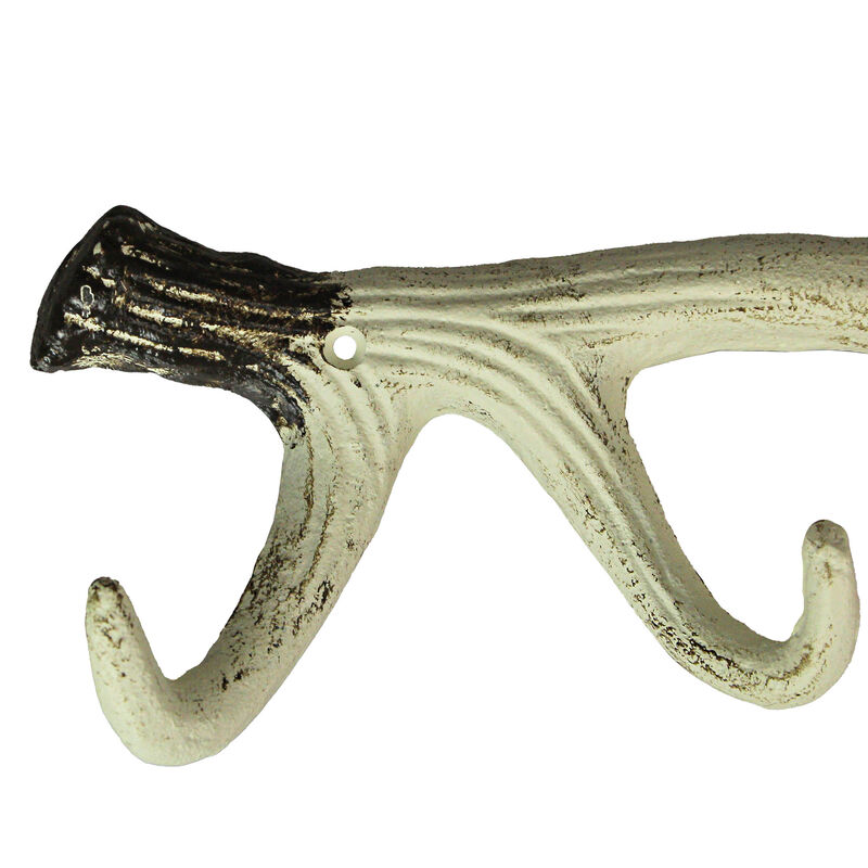 Painted Brown and White Cast Iron Deer Antler Wall Mounted Hook Rack Coat Towel Key Hat Hanger - Easy Install - Lodge, Cabin Or Western D&eacute;cor 16 Inches Long image number 3