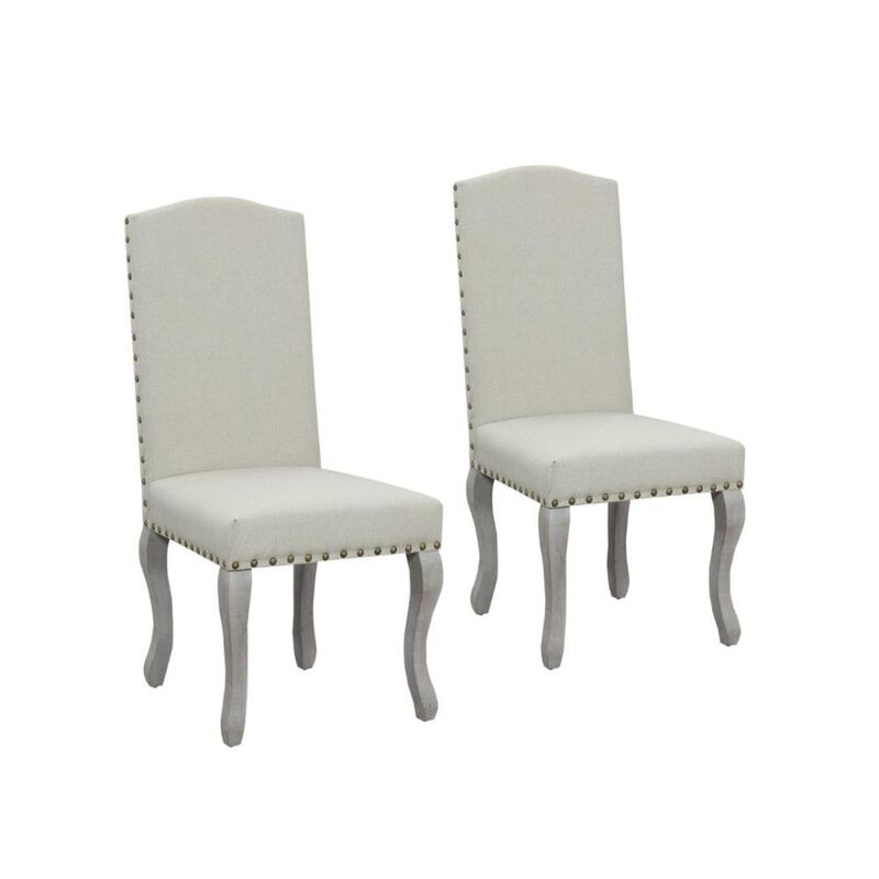 Hivvago Set of Two Beige And Gray Upholstered Fabric Dining Parsons Chairs