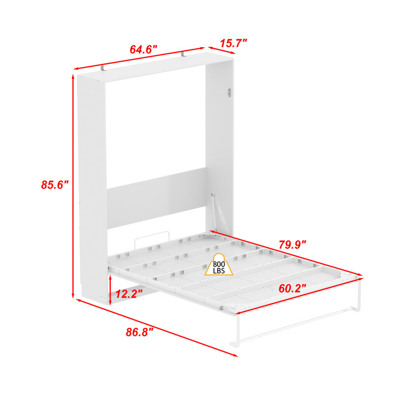 FUFU&GAGA Murphy Bed with Wardrobe, Fold-Out Design, P2 MDF Construction, 800 lbs Weight Capacity, Includes Storage (64.6" W x 85.6" H x 86.8" D),White image number 9