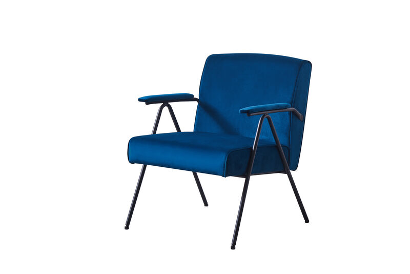 Cloth leisure, black metal frame accent chair, for living room and bedroom, blue