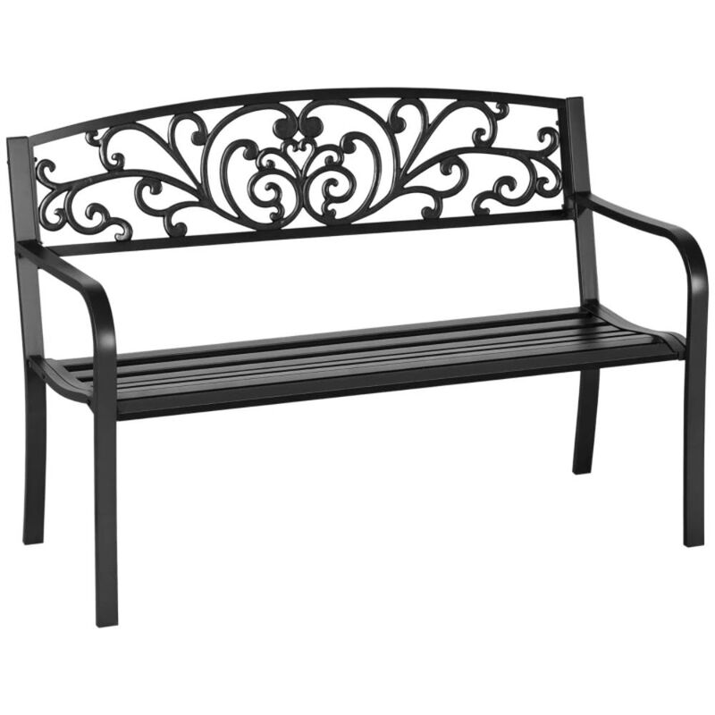 Hivvago 50" Outdoor Bench with Floral Backrest and Slatted Seat image number 0
