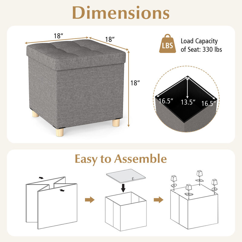 Multi-Functional Storage Ottoman with Sturdy Rubber Wood Legs-Grey image number 2