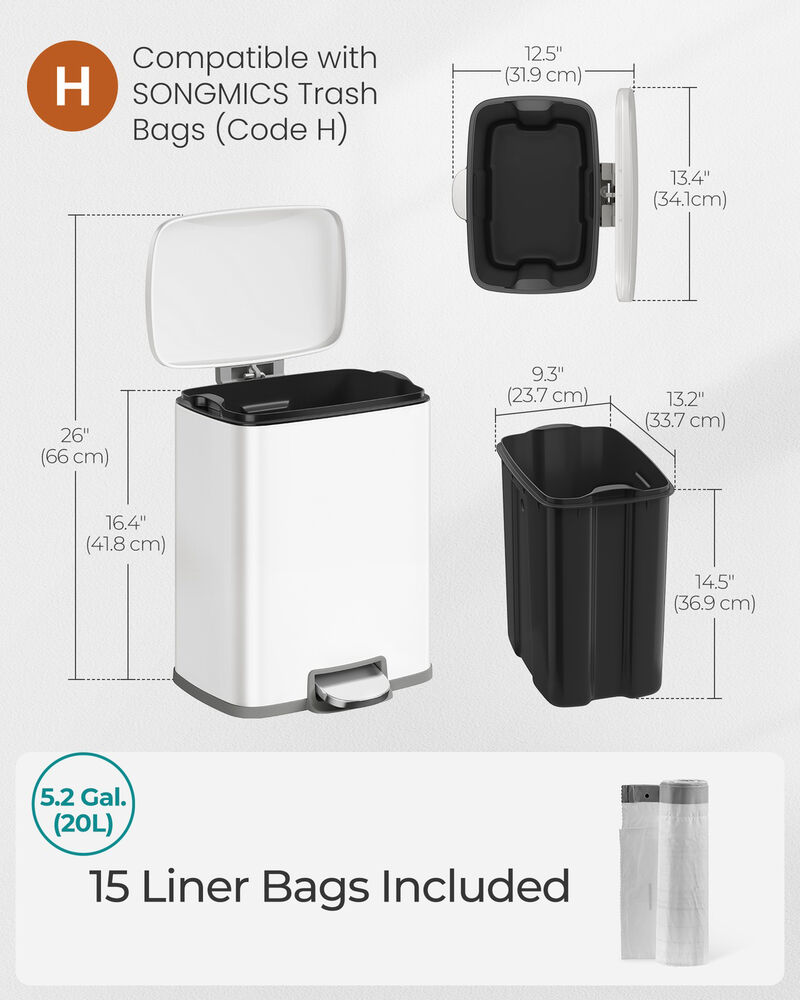 Stainless Steel Trash Can with Soft Close Lid and Removable Liner image number 2