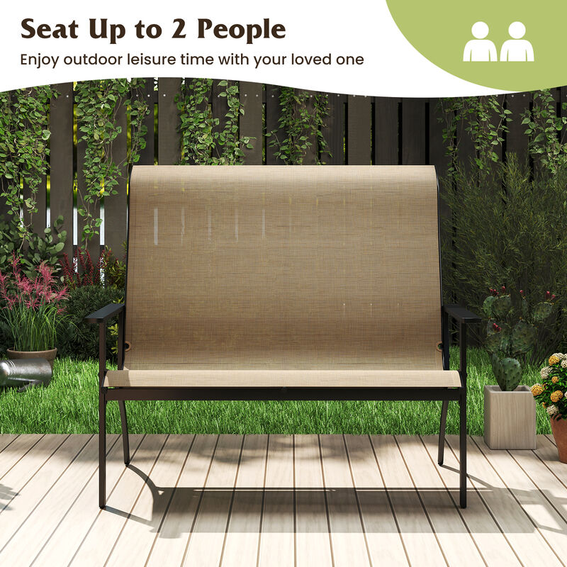 Patio Garden Bench for 2 Person with High Back and Comfortable Armrests-Coffee image number 6