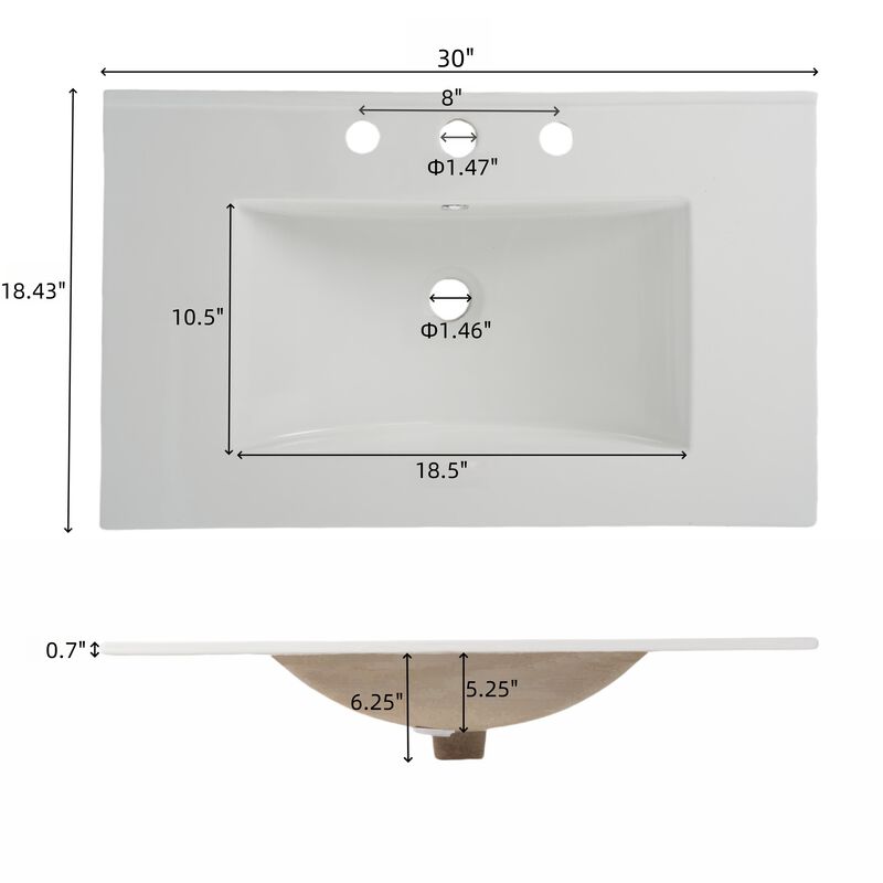 30" White Bathroom Vanity with Ceramic Sink