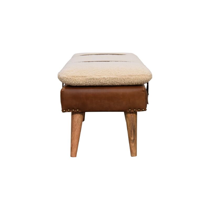 Boucle Buffalo Hide  Solid WoodLeather Bench