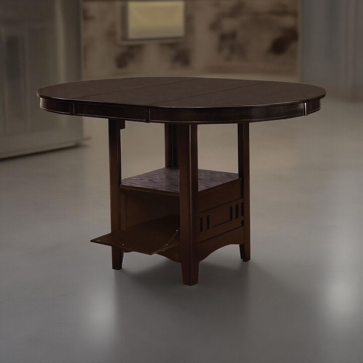 60 Inch Counter Height Table with Storage, Open Shelf, 6 Seater, Brown