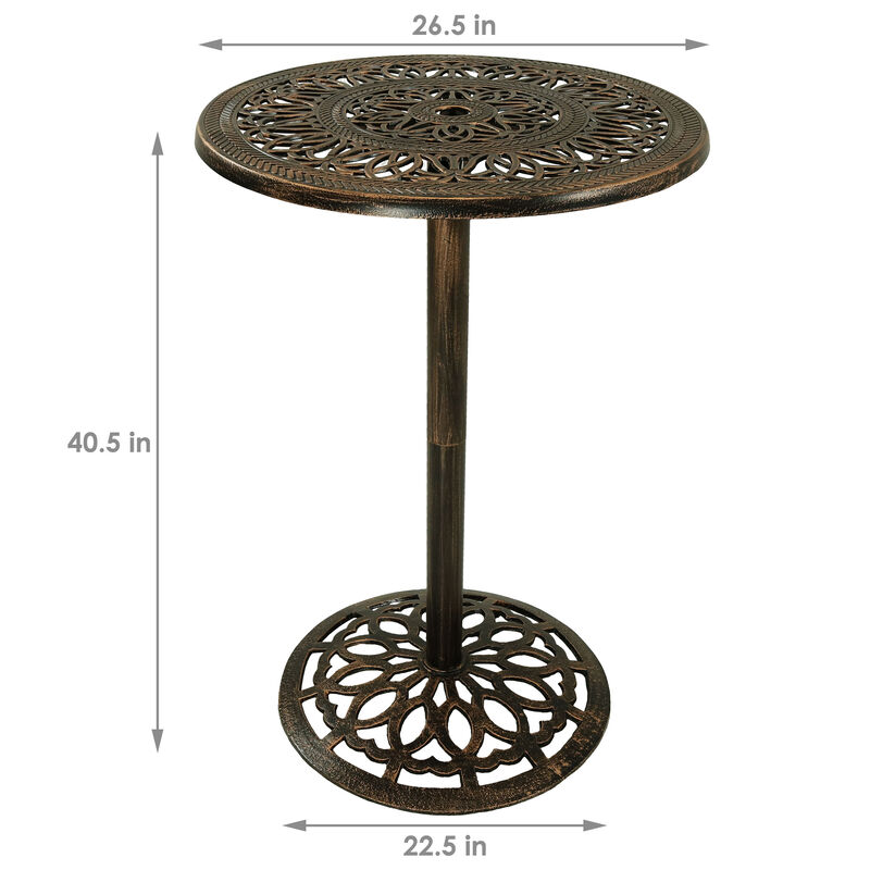 Sunnydaze 26 in Cast Iron Round Patio Bar-Height Table - Bronze