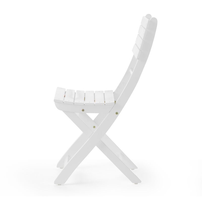 Cami Outdoor Foldable Dining Chair Set of 2, Slatted, X Legs, White - Benzara