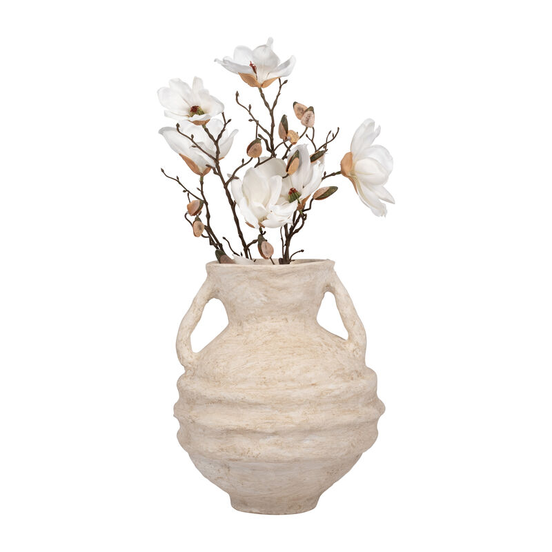 Paper Mache, 15" Vase With Handles, White image number 3