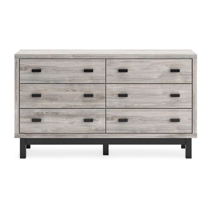 Veso 62 Inch Wide Dresser, 6 Drawers, Modern Light Gray and Black - Benzara