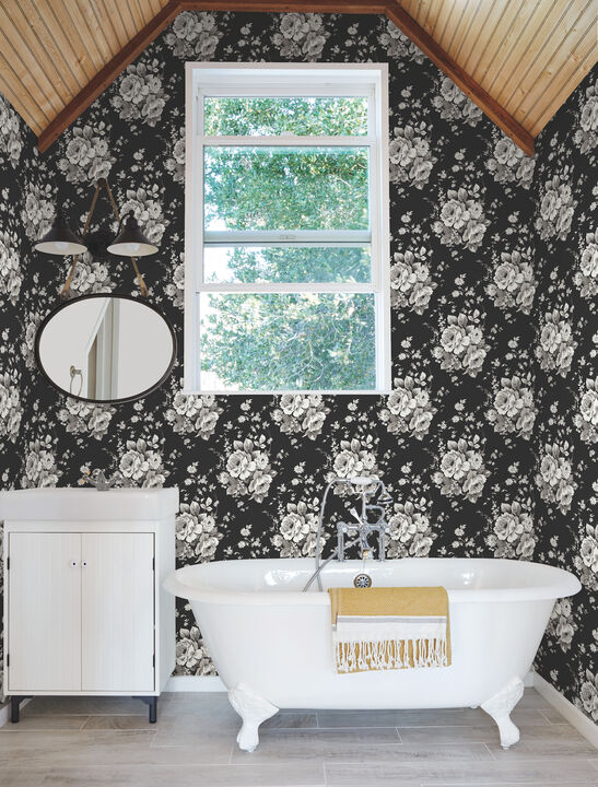 Heritage Rose Black & Grey Wallpaper