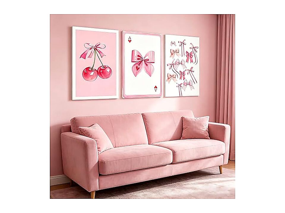 3 Pack Coquette Pink Bow Canvas Wall Art Cherry Decor Poster Girls Room Preppy
