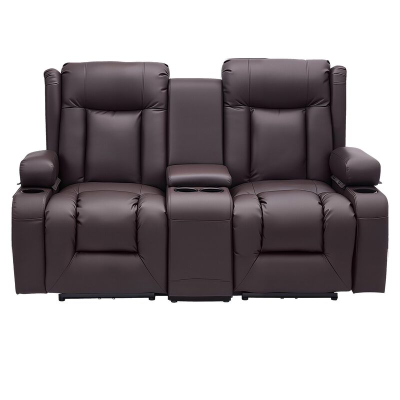 Loveseat Recliner Sofa, Manual PU Leather Couch with Console, USB & Cup Holders image number 0