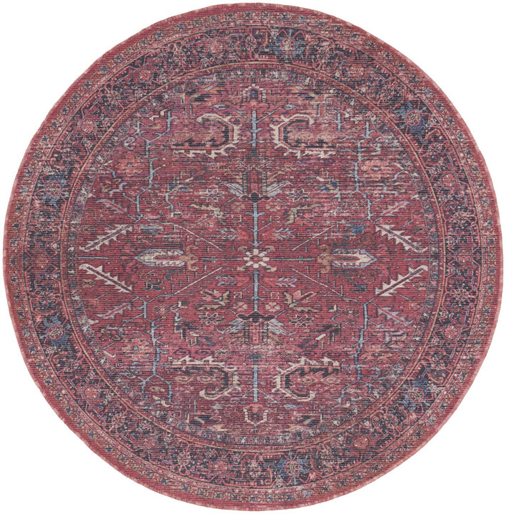 HomeRoots Round Floral Power Loom Distressed Area Rug
