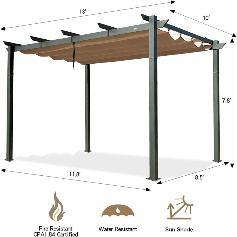 Streamdale Aluminum Pergola with Retractable Sun Shade image number 6