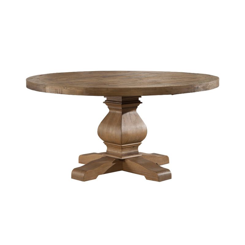 Round Solid Pine Dining Table With Aesthetic Base Brown image number 0
