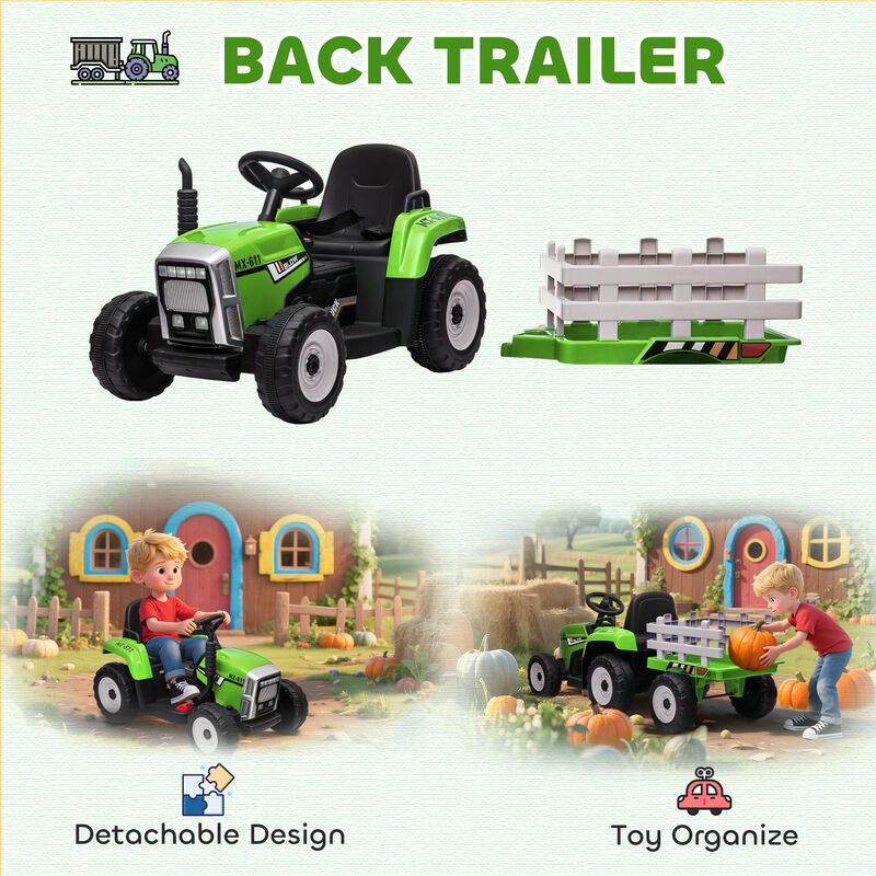 BreeBe 12V Electric Ride on Tractor with Trailer, 25W Dual Motors image number 3
