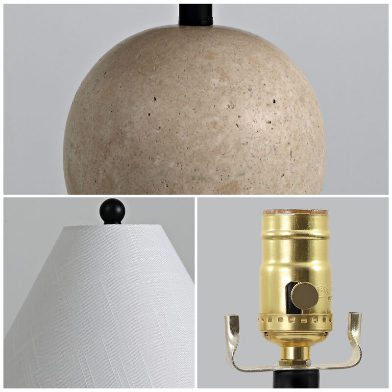 Liza 16" Modern Minimalist Travertine Globe LED Table Lamp