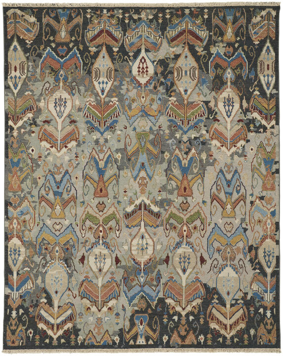 HomeRoots Wool Ikat Hand Knotted Area Rug With Fringe