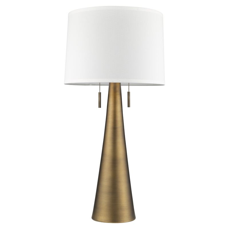 Hivvago 34" Brass Metal Two Light Table Lamp With White Empire Shade