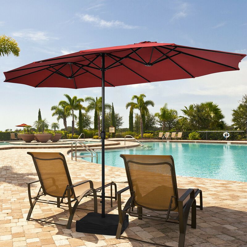 Double-Sided Patio Umbrella with Crank Handle and Base image number 2