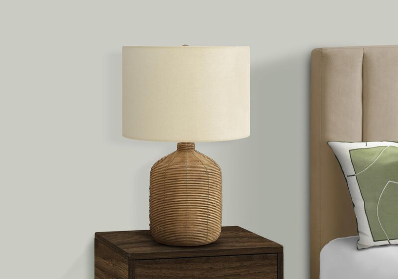 Monarch Specialties 9769, Brown, Modern Lighting 23" H Table Lamp Rattan Beige Shade, 14" L x 14" W x 22.5" H image number 2
