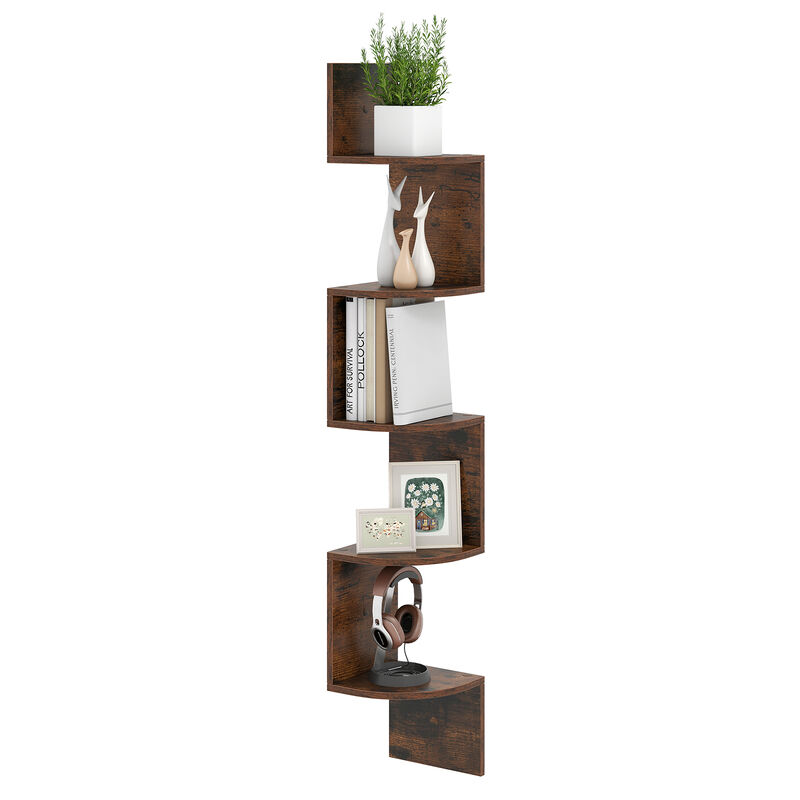 5-Tier Corner Wall Shelf, Floating Bookshelf and Storage Rack for Living Room or Office