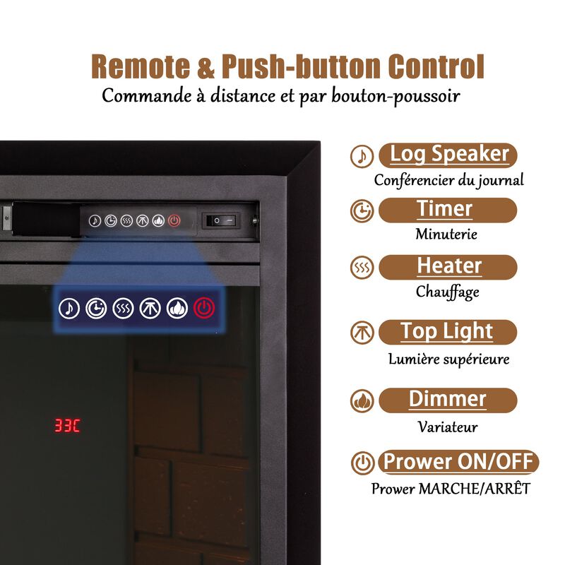 MONDAWE Electric Fireplace, 33 Inches Electric Fireplace Insert, Fireplace Heater with Overheating Protection, Fire Crackling Sound, Remote Control, 750/1500W, Black