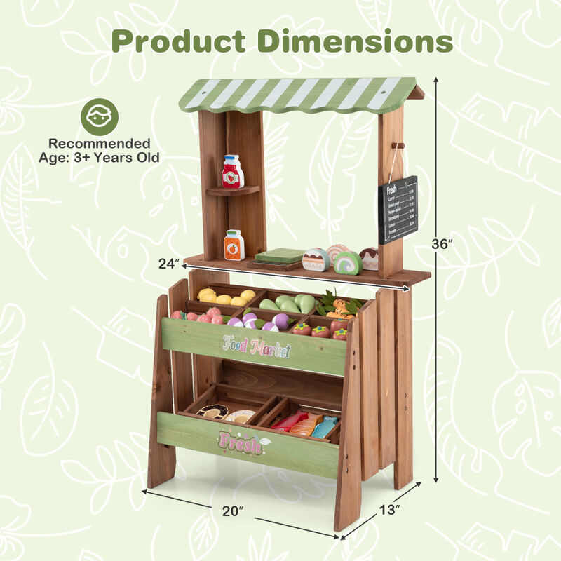 Kids Wooden Grocery Store Playset with Chalkboard and Accessories image number 2