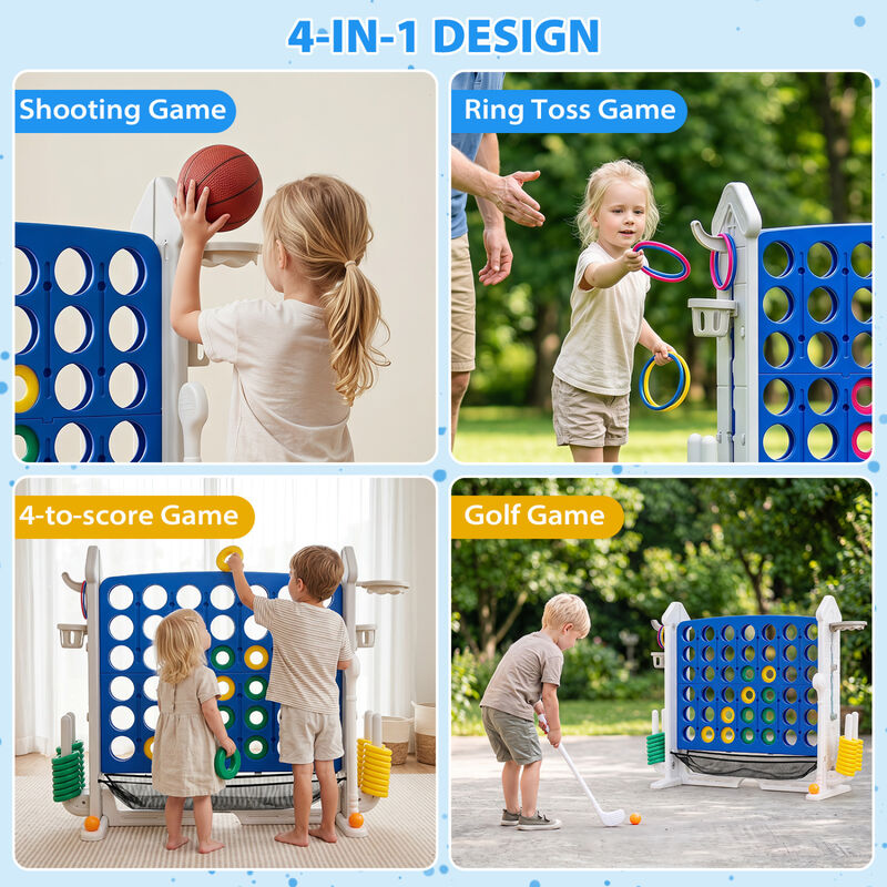 Portable 4 in 1 Row Connect Game with Mesh Net and Adjustable Height image number 5