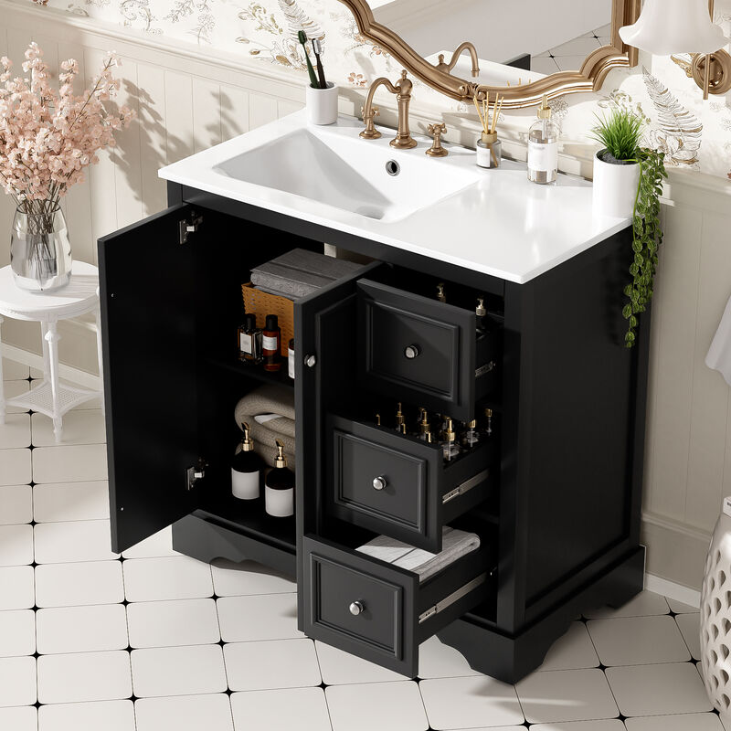 TATEUS 36-Inch Transitional Bathroom Vanity Ceramic Sink