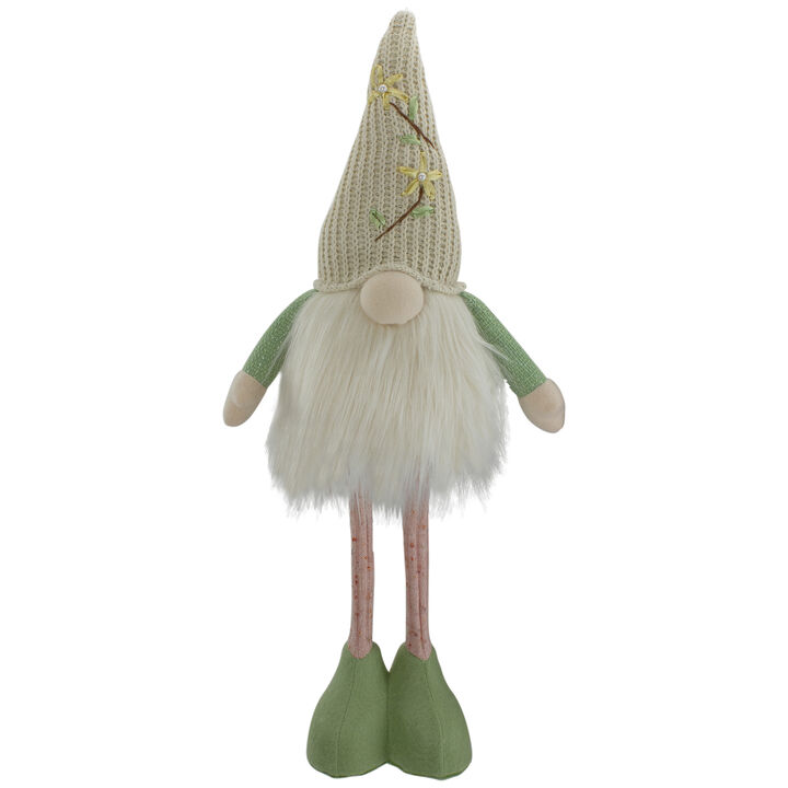 22" Lighted Green and Cream Standing Spring Gnome Figure with Knitted Hat