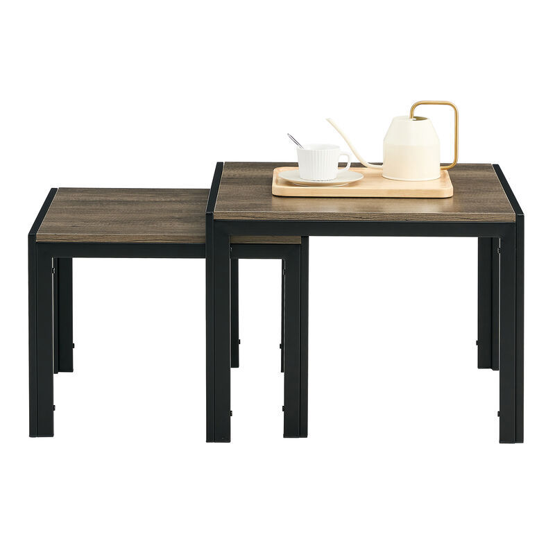 Nesting Coffee Table Set Modern Stacking Tables Wood Finish Living Room Furniture Set of 2