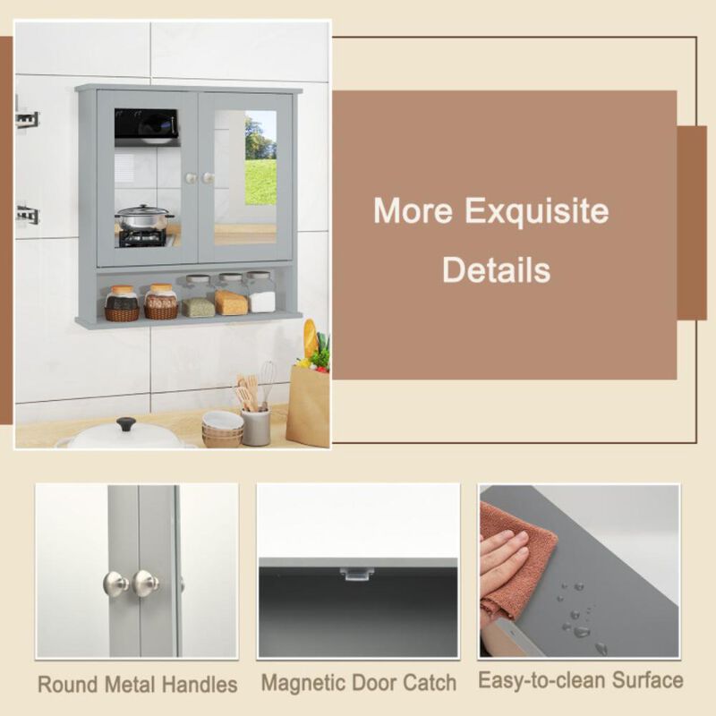 Hivvago Double Door Wall-Mounted Bathroom Mirror Cabinet with Storage Shelf