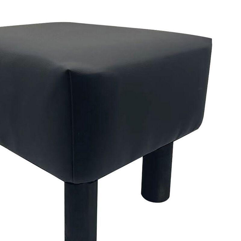 Ginni Footstool Ottoman Set of 2, Black Faux Leather, Soft Seat, Wood Legs - Benzara