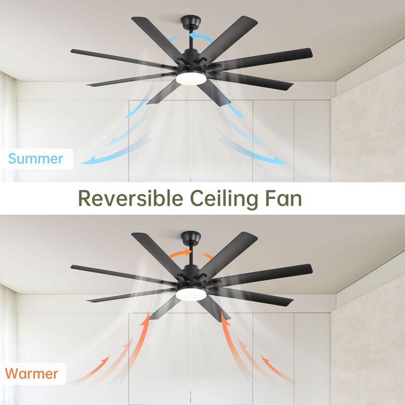 66 Inch Ceiling Fan With Dimmable Led Light 8 ABS Blades Smart Remote Control Reversible DC Motor image number 4
