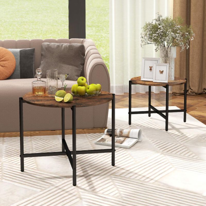 Hivvago Round Coffee Table Set of 2 with Heavy-Duty Metal Frame