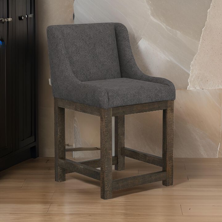 Lamy Counter Height Chair, Curved Arms, Compact, Rich Gray Polyester