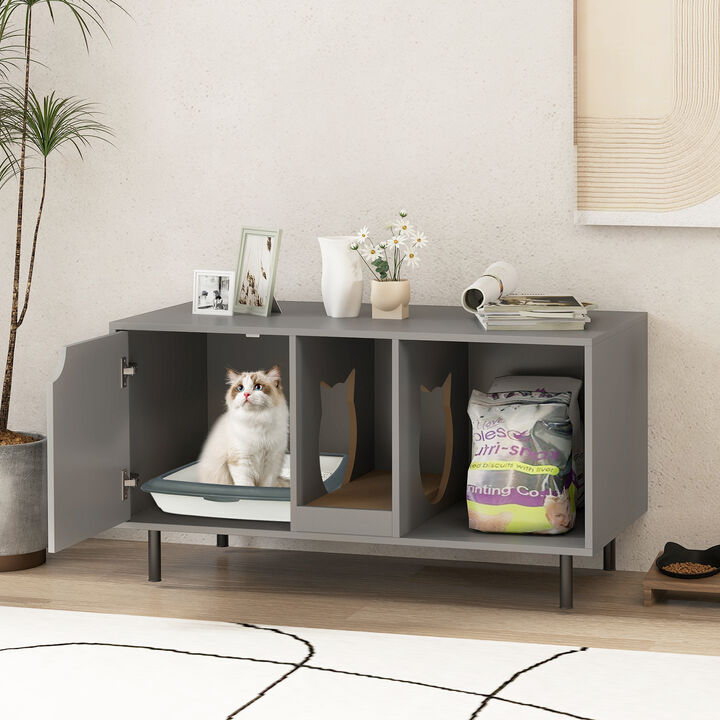 2-Cat Hidden Litter Box Enclosure &ndash; Modern Washroom Cabinet for Indoor Use