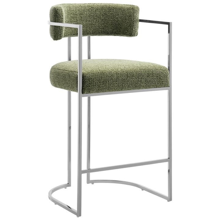 Modway Huron Modern Barrel Counter Stool with Sled Base in Silver Leaf