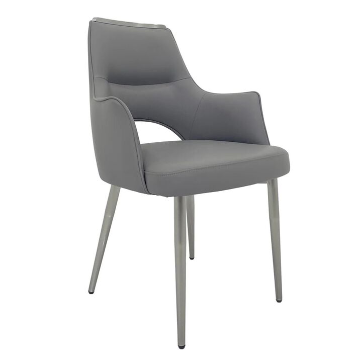 Dining Chair Set of 2, Open Back, Padded Gray Faux Leather, Chrome