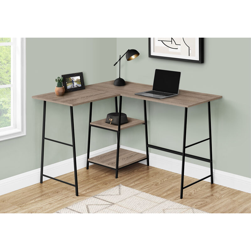 Monarch Specialties I 7592 Computer Desk, Home Office, Corner, Storage Shelves, 48"L, L Shape, Work, Laptop, Metal, Laminate, Brown, Black, Contemporary, Modern