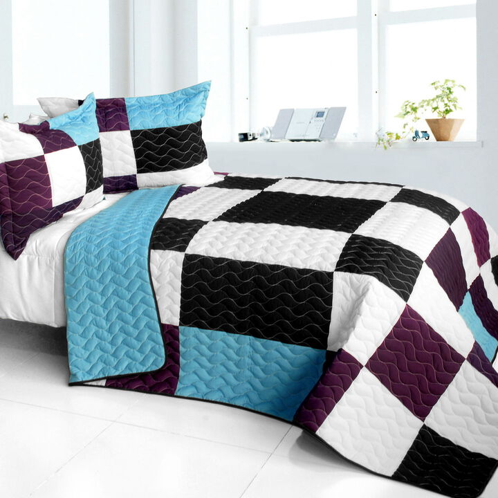 Lightweight 3PC Vermicelli-Quilted Patchwork Bedspread Set for All Seasons
