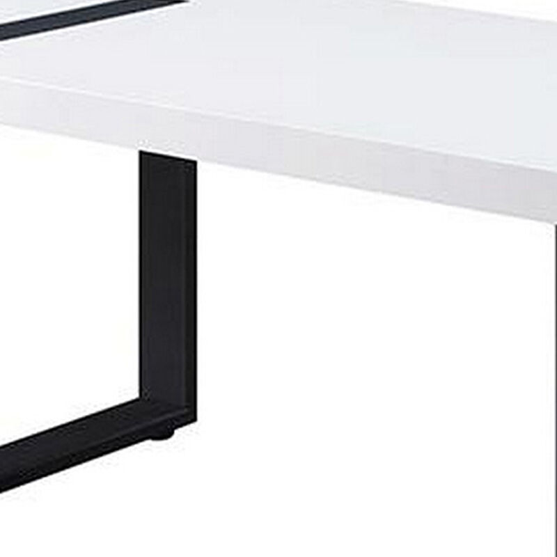 Two Tone Modern Coffee Table with Metal Legs, White and Black-Benzara