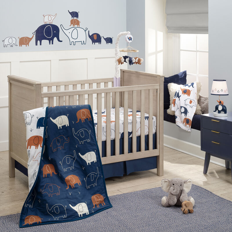 Lambs & Ivy Playful Elephant White/Blue Printed Fleece Baby Blanket