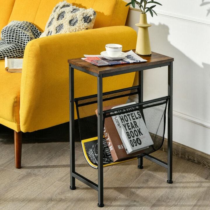 Narrow End Table with Magazine Holder Sling for Small Space